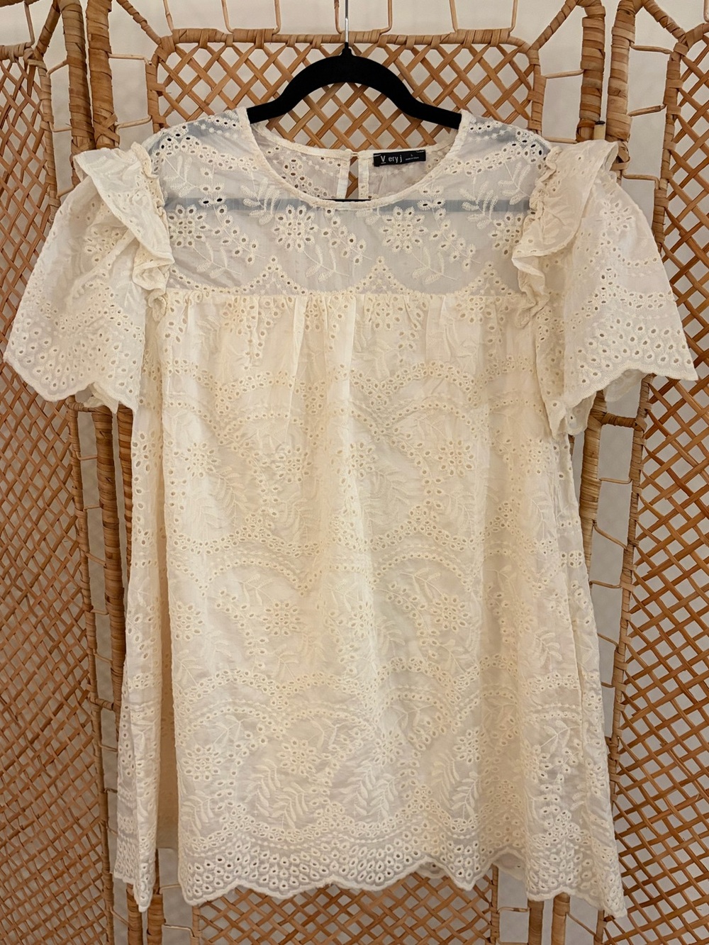 Very J Women’s Ivory Floral Eyelet Dress